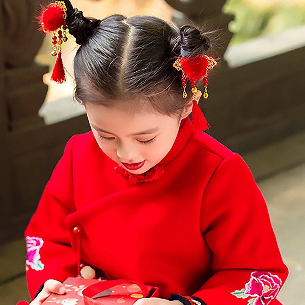 China Classic Hairpin Chinese New Year Hairpin Children's Hair Red Hairgrip Clips