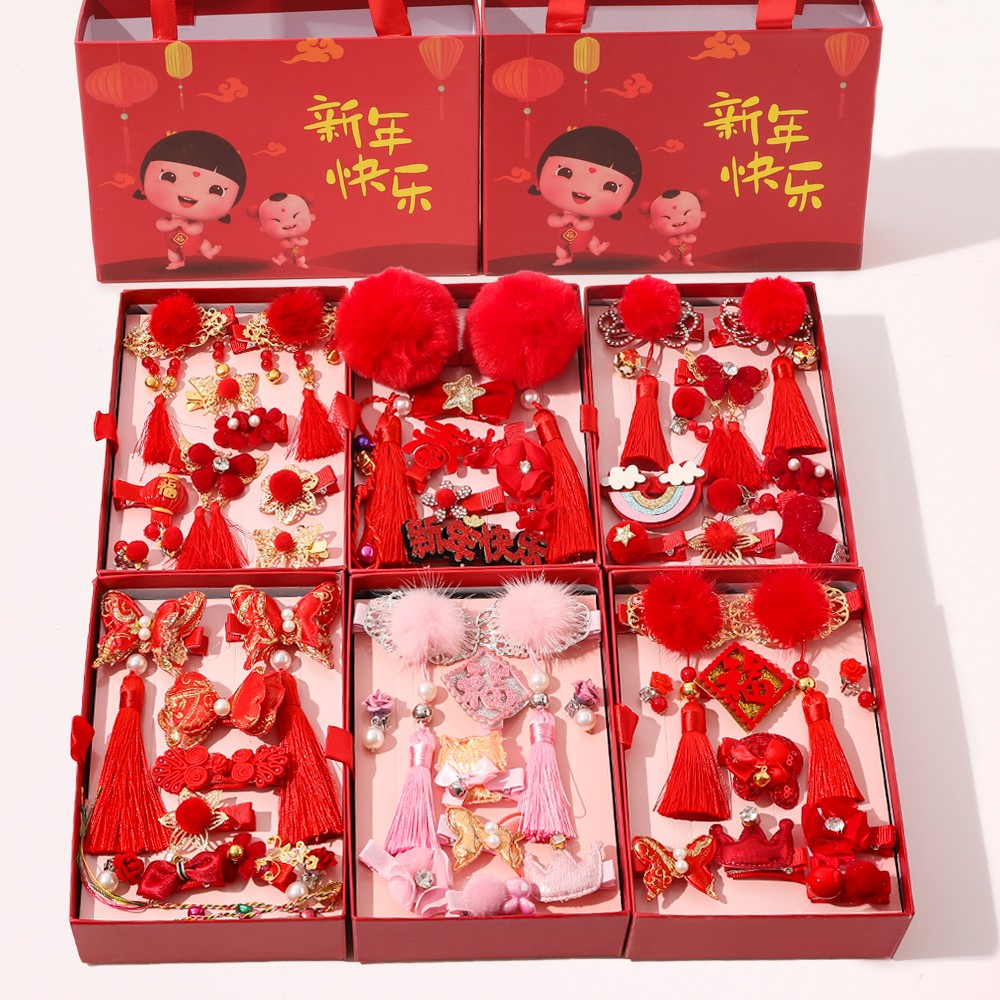 China Classic Hairpin Chinese New Year Hairpin Children's Hair Red Hairgrip Clips