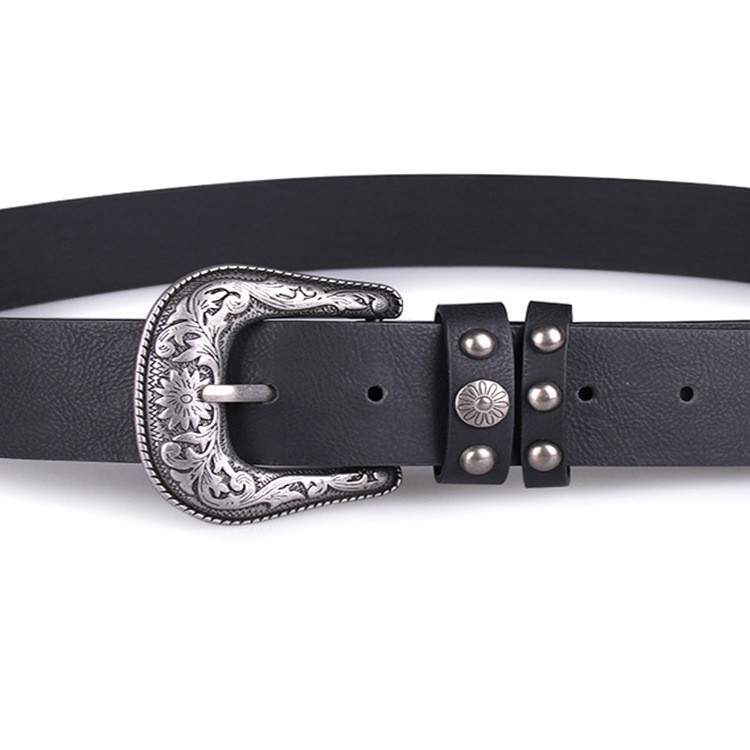 Female Fashion Round Buckle Waist Metal Buckle Casual PU Leather Belt 