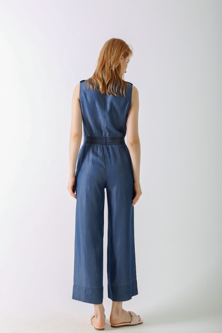 Women's Casual Summer Jumpsuit Sleeveless Denim Jumpsuit