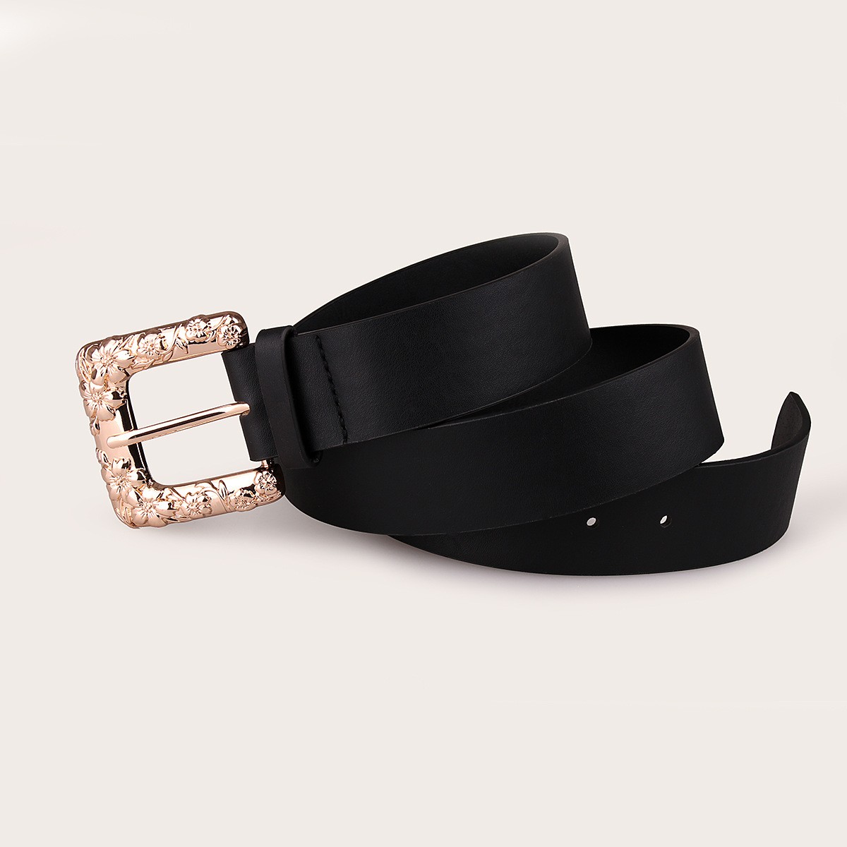 PU Leather Belt For Women Square Buckle Pin Buckle Jeans Black Belt 