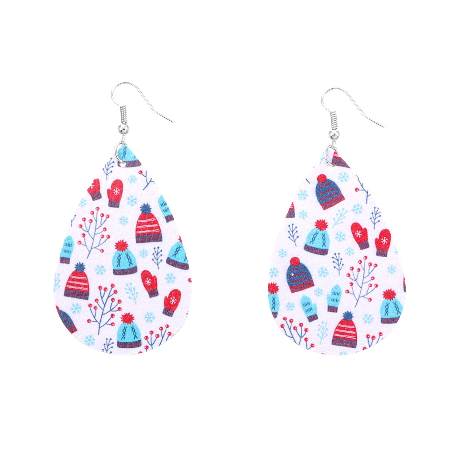 PU Leather Sunflower Floral Print Teardrop Earrings Daisy Flower Leather