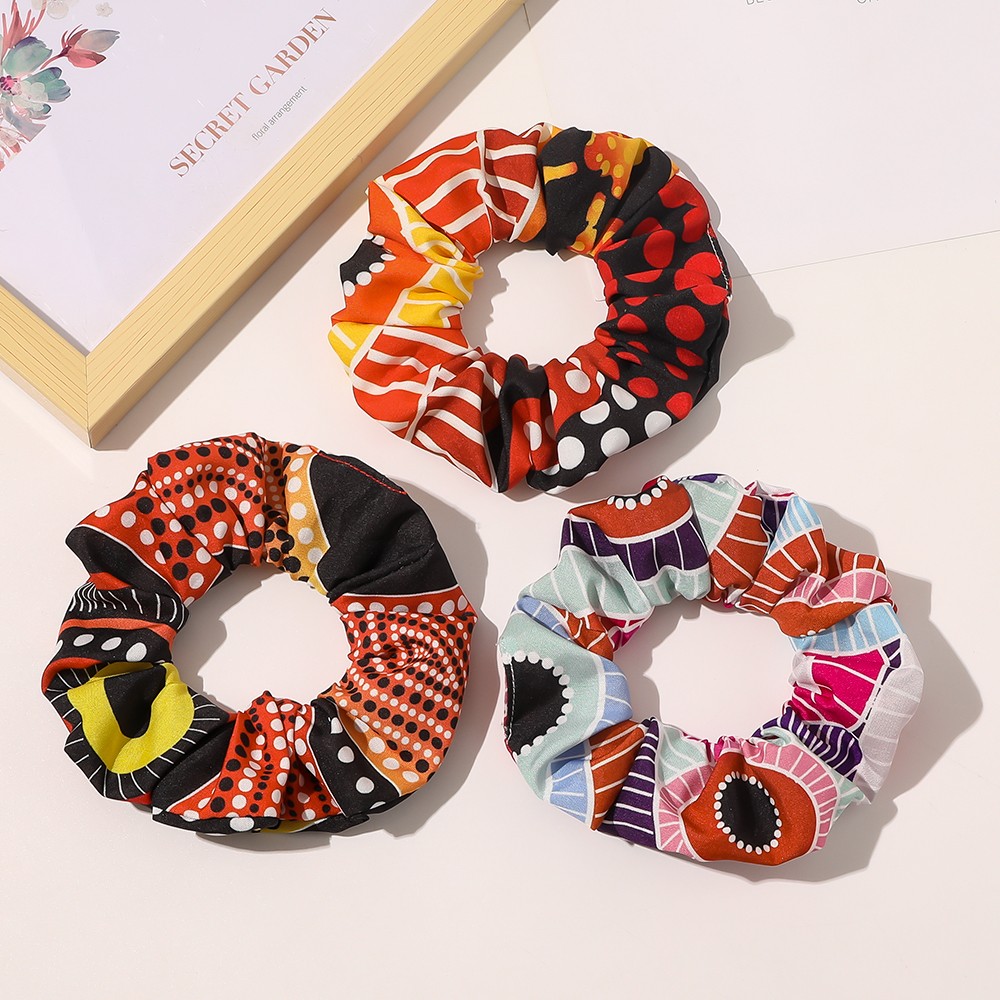 Women Floral Plaid Hair Scrunchies Vintage Wild Hair Ring Elastic