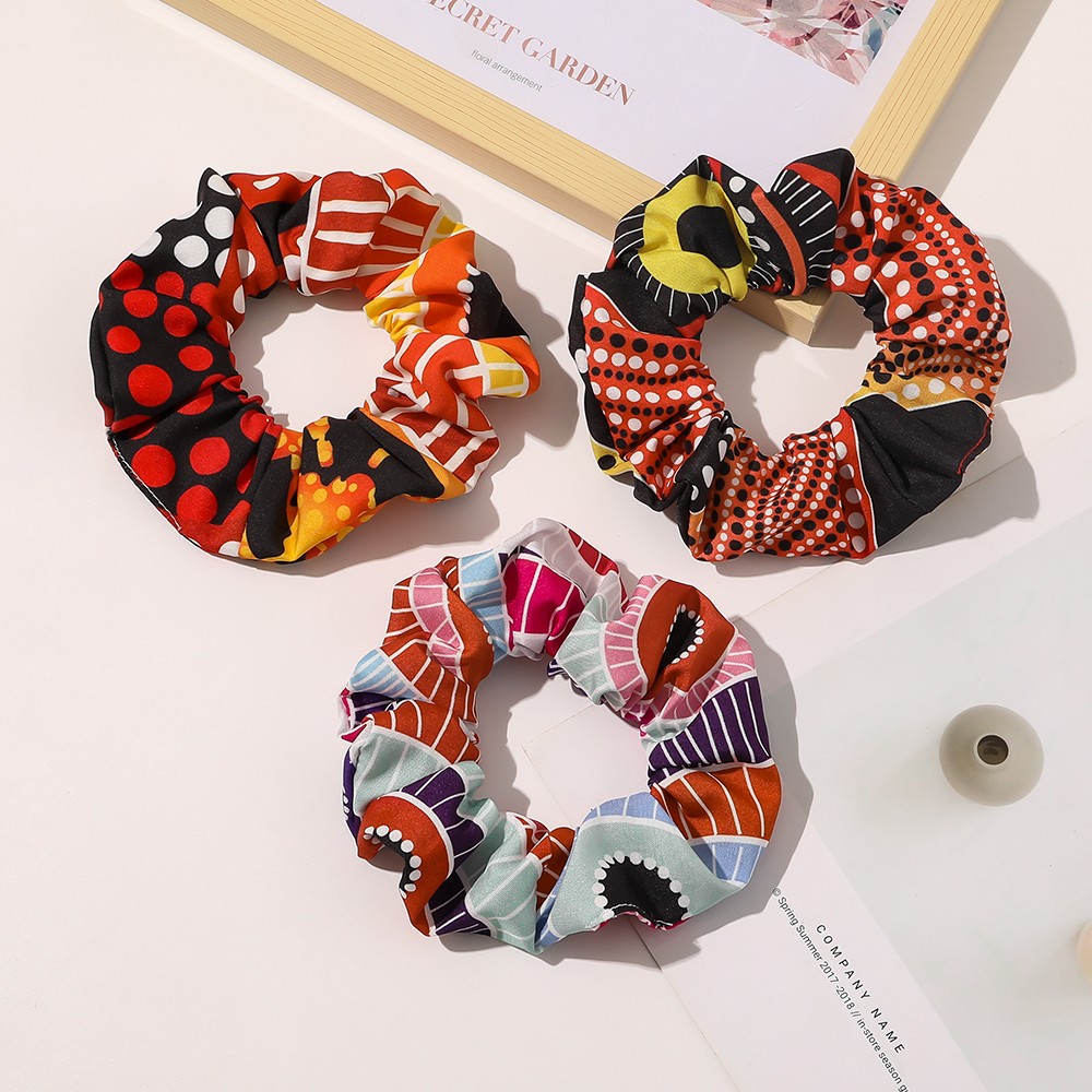 Women Floral Plaid Hair Scrunchies Vintage Wild Hair Ring Elastic