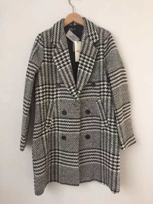 Women's coat Long sleeve check double breasted coat lady's outerwear