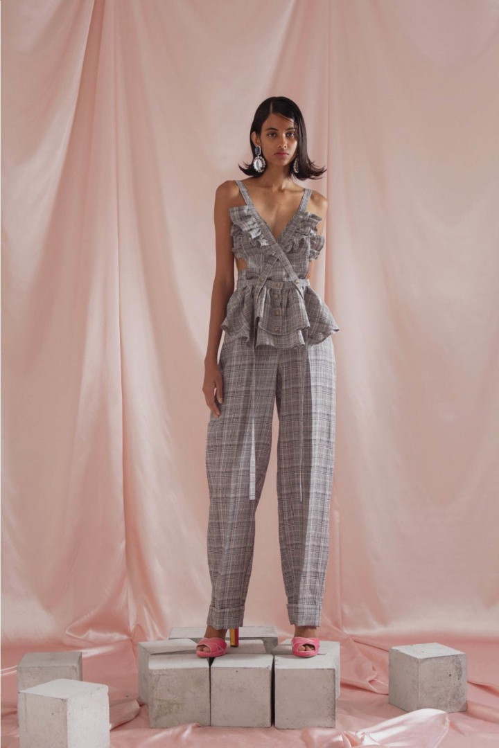 Women's jumpsuit girl's sleeveless plaid jumpsuit