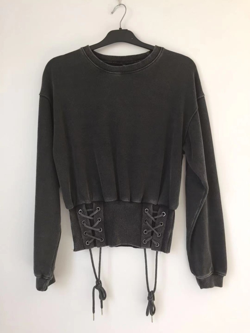 Women's sweater long sleeve braiding waist stripe jersey