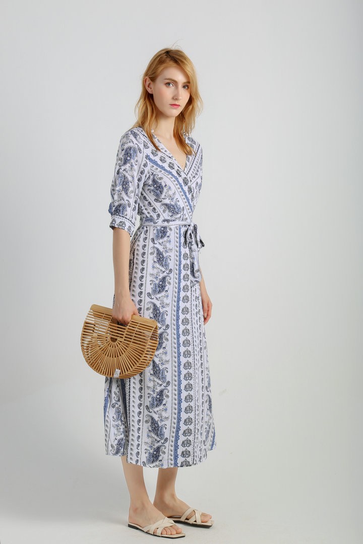 Women's Casual Chiffon Summer Dress V Neck Printed Long Dress