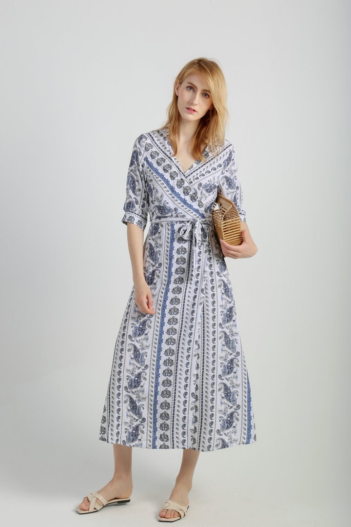 Women's Casual Chiffon Summer Dress V Neck Printed Long Dress