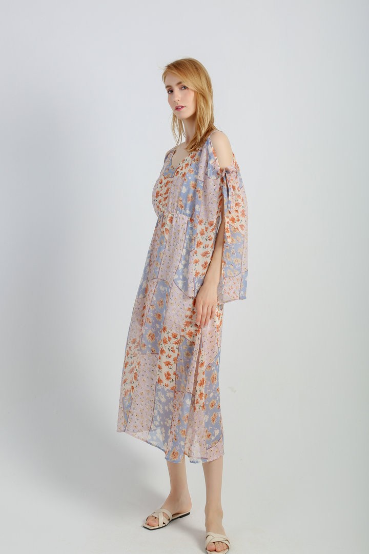 Women's Casual Chiffon Summer Dress V Neck Flowy long dress
