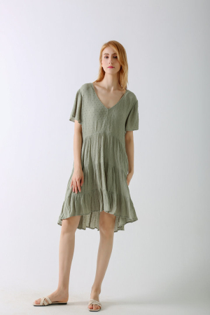 Women's Casual Cotton Summer Dress V Neck  Short Dress