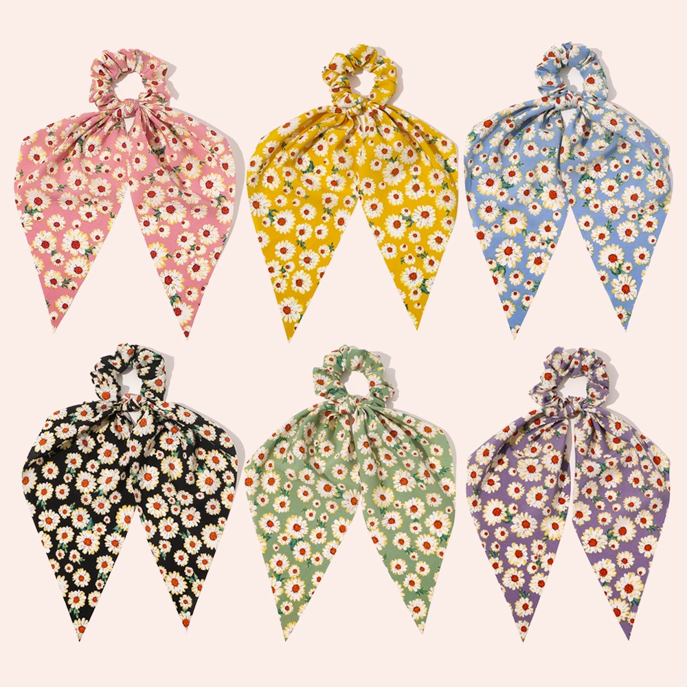 Fashion Print Knotted Scrunchies Ponytail Ribbon Hair Scarf
