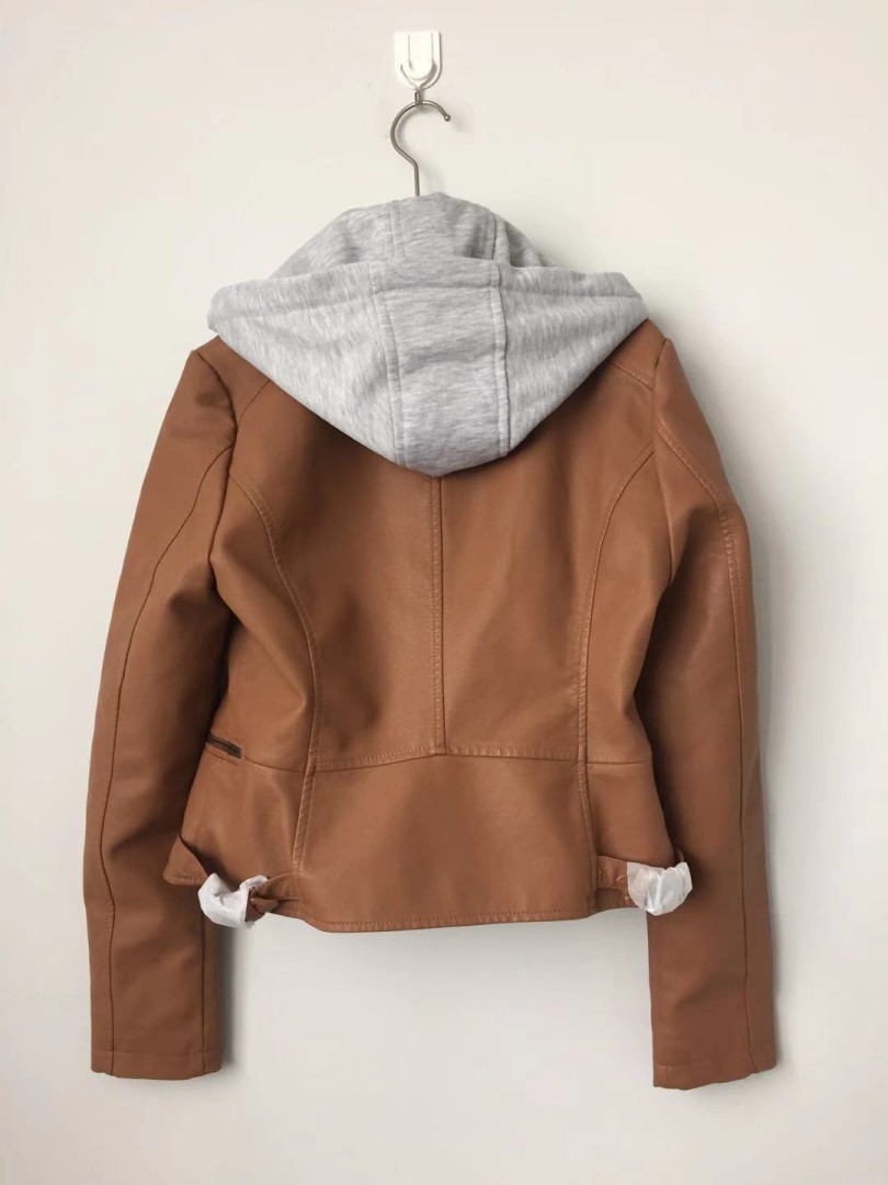 Women's PU jacket hooded outerwear 